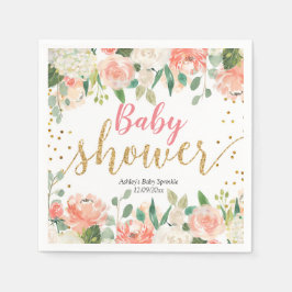 Peach Blommigt Baby Shower Papprare Party Napkin Pappersservett