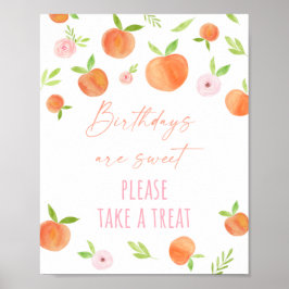 Peach Blommigt Birthday Treat Sign Poster