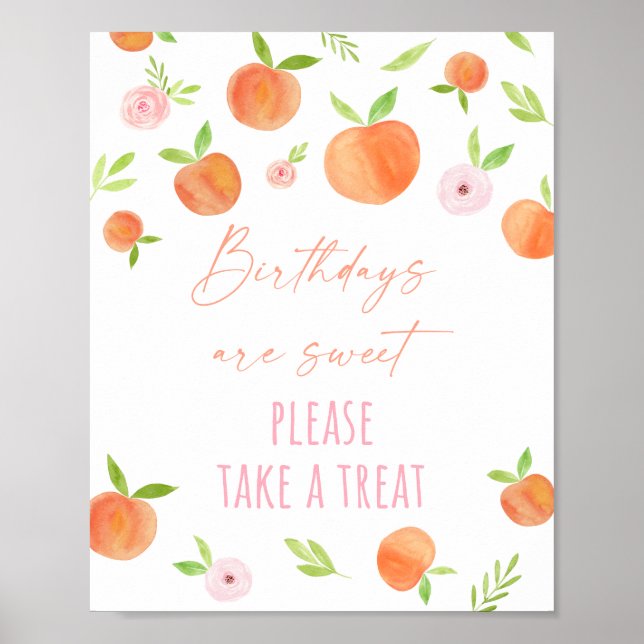 Peach Blommigt Birthday Treat Sign Poster (Framsidan)