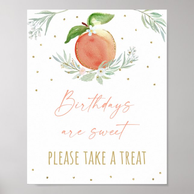 Peach Blommigt Birthday Treat Sign Poster (Framsidan)