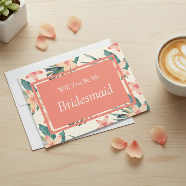 Peach Blommigt blir du min Bridesmaid Frieri Inbjudningar (Skapare uppladdad)