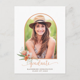 Peach Blommigt Boho Arch Photo Studentfest Meddelande Vykort