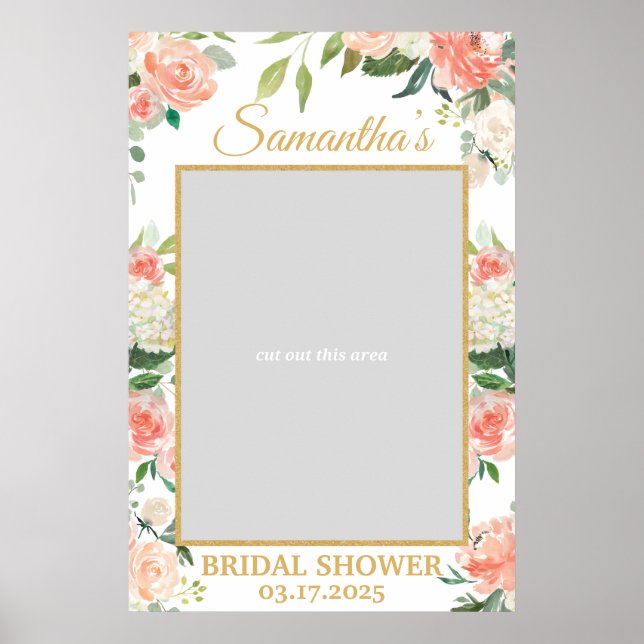 Peach Blommigt Boho Greenery Photo Prop Guld Poster (Framsidan)