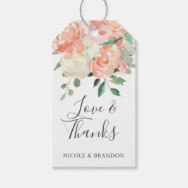 Peach Blommigt Bouquet Bröllop Tack Favor Presentetikett