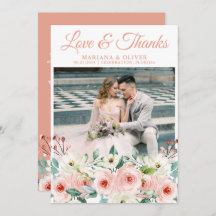 Peach Blommigt Bröllop Photo Tackto You Card