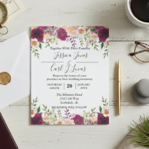Peach Blommigt Burgundy Watercolor - höstbudget Flygblad