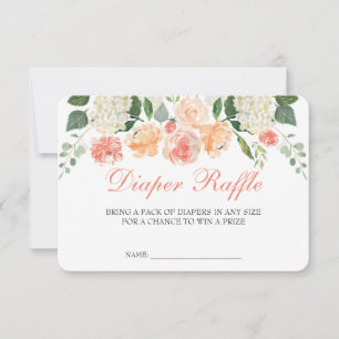 Peach Blommigt Diaper Raffle Insert Card OSA Kort