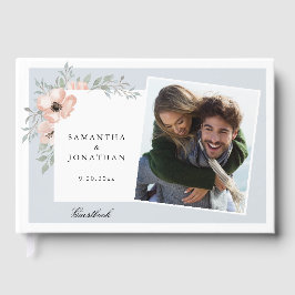 Peach Blommigt Dusty Blue 2 Foton Bröllop Gästböcker