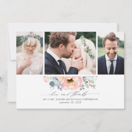 Peach Blommigt Dusty Blue Bröllop 3 Foton Tack Kort