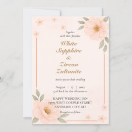 Peach Blommigt Elegant bröllop-inbjudan Inbjudningar