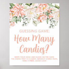 Peach Blommigt Girl Baby Shower Guessing Game Poster