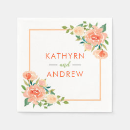 Peach Blommigt Gräns | BRÖLLOP Pappersservett