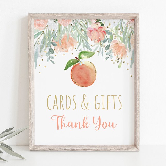 Peach Blommigt Greenery Födelsedagskort & Gifts-te Poster (Skapare uppladdad)