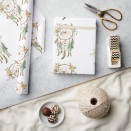 Peach Blommigt Grönt Dream Catcher födelsedagen Presentpapper