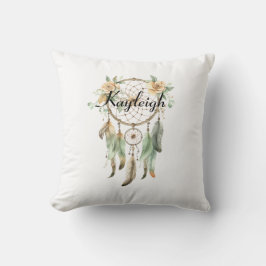 Peach Blommigt Grönt Dream Catcher Kudde