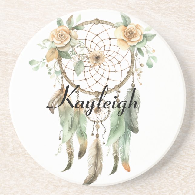 Peach Blommigt Grönt Dream Catcher Underlägg (Framsidan)