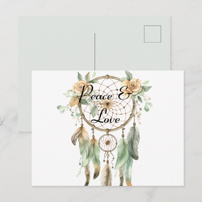 Peach Blommigt Grönt Dream Catcher Vykort (Fram/baksida)