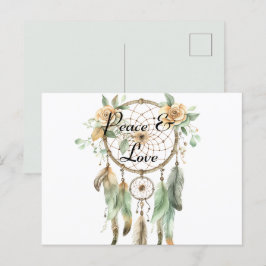 Peach Blommigt Grönt Dream Catcher Vykort
