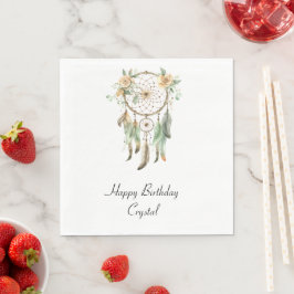 Peach Blommigt Grönt Feathers Dream Catcher födels Pappersservett