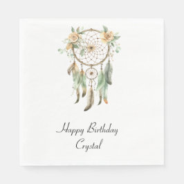 Peach Blommigt Grönt Feathers Dream Catcher födels Pappersservett