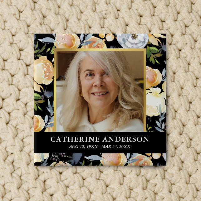 Peach Blommigt - knappen Funeral Memorial Photo Knapp (Skapare uppladdad)