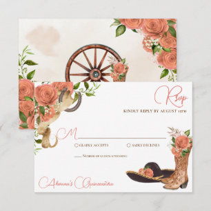 Peach Blommigt Land Western Charro Quinceanera OSA Kort