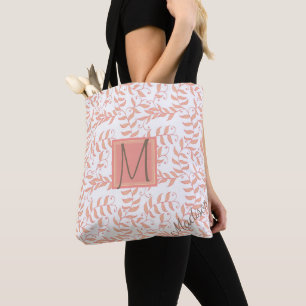 Peach Blommigt Löv Natural Trendig Monogram Tygkasse