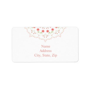 Peach Blommigt Mandala on White Address Label Adressetikett