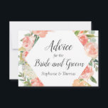 Peach Blommigt Medley Advice for Bride and Groom Rådkort<br><div class="desc">Lämna råd till briden och trimningen med denna persikokort för blommigt "Råd för briden och groom" som kan vara personlig med namn. Kortets framsida har en diamantformad utformning av blommigten med ro, ponnyer och vattendrag i pastellpersikor, laxens rosa och benvit med efterföljande grön. På baksidan av kortet finns det utrymme...</div>