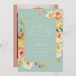 Peach  Blommigt Mint Garden Photo Studenten Inbjudningar