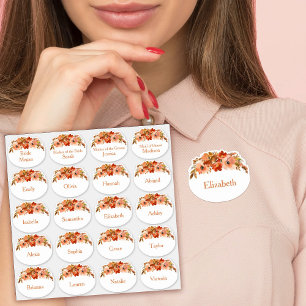 Peach Blommigt Möhippa Namn bricka Stickers Klistermärken