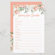 Peach Blommigt Möhippa Ord-spelkort