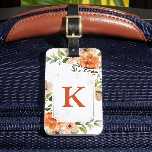 Peach Blommigt Monogram Luggage Tag Bagagebricka (Framsida Insitu 2)