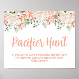 Peach Blommigt Nappar Hunt Baby Shower Game Sign Poster