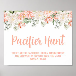 Peach Blommigt Nappar Hunt Baby Shower Game Sign Poster