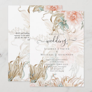 Peach Blommigt Pampas Grass BOHO bröllopsinbjudan Inbjudningar