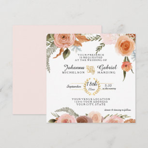 Peach Blommigt Peony Watercolor Löv Foliage Inbjudningar