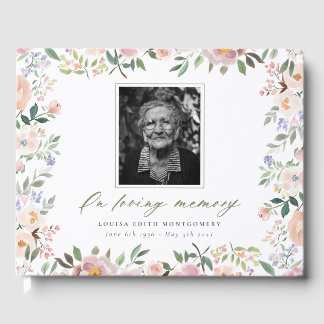 Peach Blommigt Photo Memorial Guest Bok