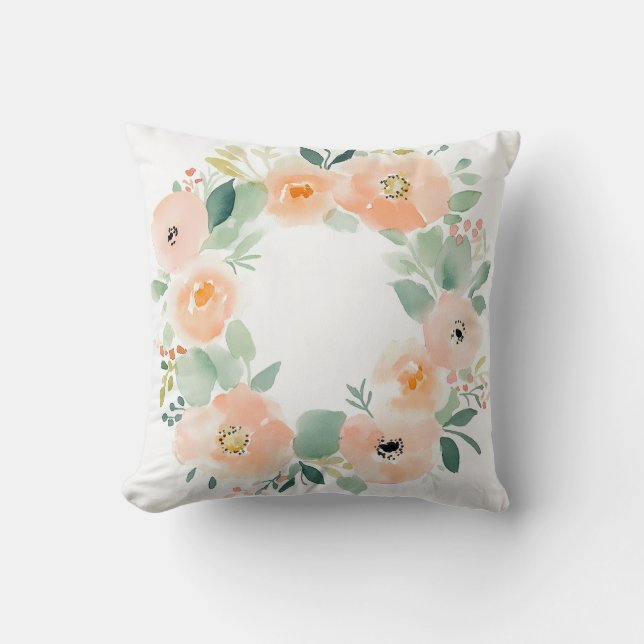 Peach Blommigt Pilling Pillow Kudde (Framsida)