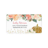 Peach Blommigt Pumpkin Return-adressetikett