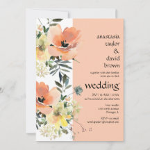 Peach Blommigt QR-kod, inbjudan till bröllop