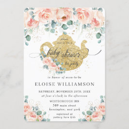 Peach Blommigt Ro Greenery Baby Shower Tea Party Inbjudningar