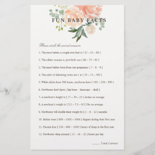 Peach Blommigt Roligt Baby Facts Baby Shower Flygblad