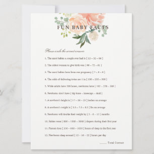 Peach  Blommigt Roligt Baby Facts Baby Shower-spel Inbjudningar