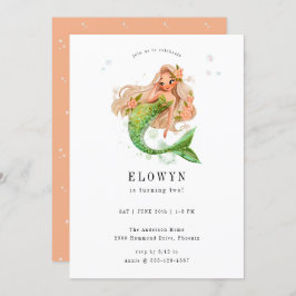 Peach Blommigt Sjöjungfru Födelsedagsfest Inbjudningar