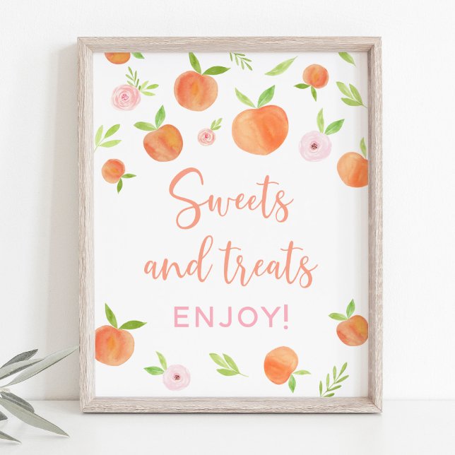 Peach Blommigt Sweet Trets Birthday Sign Poster (Skapare uppladdad)