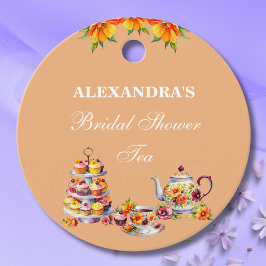 Peach Blommigt Tea Möhippa Tack Gåvor Etiketter