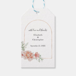 Peach Blommigt Trendig Arch Greenery Modern Bröllo Presentetikett