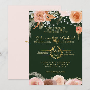 Peach Blommigt Twinkle Foliage Forest Grönt Inbjudningar