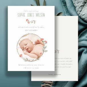 Peach Blommigt WANAN Photo Girl Birth Notice Tack Kort